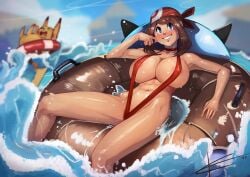 1girls abs bandana bikini blue_eyes blush brown_hair eltonel erect_nipples game_freak huge_breasts huge_tits huge_tits_teen looking_at_viewer massive_breasts may_(pokemon) microbikini ocean one-piece_swimsuit pikachu pokémon_(species) pokemon sling_bikini slingshot_swimsuit smile swimsuit teen teenage_girl teenager voluptuous voluptuous_female young