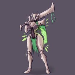 2d alien alien_girl alien_humanoid breasts bungie destiny_(game) destiny_2 featureless_breasts gray_background hive_(destiny) knight_(destiny) large_breasts loincloth monty_nsfw monty_smug muscular_female scar scars small_waist sword thick_thighs video_games wide_hips