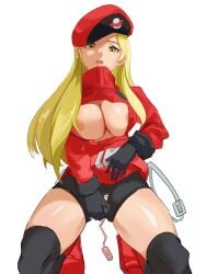 1girls artist_request big_breasts blonde_hair breasts_out female female_only fingering fingers gloves hat human human_only looking_at_viewer masturbation mostly_clothed nintendo npc_trainer pokemon pokemon_ranger_(pokemon) pokemon_ranger_(pokemon_xy) pokemon_xy thick_thighs vibrator vibrator_in_pussy