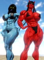 2girls 3d athletic athletic_female big_breasts blue-skinned_female blue_body blue_skin bottom_heavy breasts busty curvaceous curvy curvy_figure death_(personification) demon demon_girl digital_media_(artwork) eyebrows eyelashes eyes female female_focus female_only fit fit_female grim_reaper grim_reapress grimmy_(sevenarts) hair hips hourglass_figure huge_breasts large_breasts legs lips mature mature_female monster monster_girl muscle muscles muscular muscular_female oktane original original_character red-skinned_female red_body red_skin round_ass round_breasts round_butt sevenarts thesevenartsx thick thick_legs thick_thighs thighs toned toned_body toned_female top_heavy underboob upper_body viewed_from_below voluptuous waist wide_hips