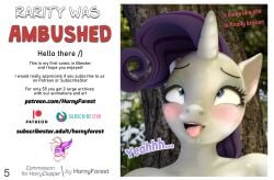 absurd_res ahe_gao anthro blush drooling_tongue english_text equid equine female friendship_is_magic hair hasbro hi_res horn hornyforest horse looking_pleasured mammal my_little_pony open_mouth page_5 pony rarity_(mlp) solo straight_hair text tongue tongue_out unicorn