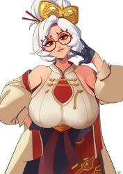 1girls alternate_breast_size breasts female glasses hi_res high_resolution huge_breasts large_breasts nintendo parvad purah purah_(tears_of_the_kingdom) red_eyes tears_of_the_kingdom the_legend_of_zelda white_hair