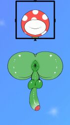 1boy ass ass_focus asshole balls blue_background gay green_ass green_asshole green_balls green_body green_butt green_penis long_penis male male_only mario_(series) nintendo no_eyes non-human penis piranha_plant plant plantie rapistwerewolf through_wall toony white_lips white_mouth