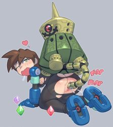 1girls ass blush bodysuit breasts brown_hair capcom darkbot female genderswap_(mtf) mega_man mega_man_legends mega_man_volnutt pussy reaverbot rule_63 sideboob tentacle torn_bodysuit torn_clothes