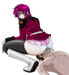 artist_request blue_eyes facesitting femdom golden_shower gundam gundam_seed gundam_seed_destiny looking_back lunamaria_hawke mouth_pee panties pee_drink peeing peeing_self purple_hair uncensored urine watersports white_panties