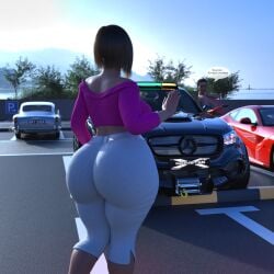 3d ass big_ass big_boobs breasts busty car clothing dialogue english english_text fat_ass female lard_ass mercedes-benz pawg rev2019 text tight_pants wide_hips