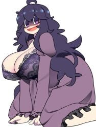 1girls alternate_version_available bellupup big_breasts black_bra black_nail_polish black_nails bra cleavage clothing dress female female_only game_freak hair hex_maniac huge_breasts lace lace-trimmed_bra large_breasts lingerie long_hair nail_polish nails pokemon pokemon_xy purple_dress purple_eyes purple_hair smile solo solo_female topwear