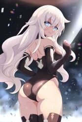 1girls ass big_ass big_breasts black_heart blue_eyes breasts busty female female_only highres large_breasts legs leotard long_hair looking_at_viewer looking_back neptunia_(series) sideboob smile solo thighs voluptuous white_hair