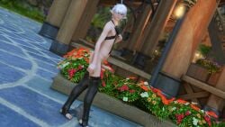 2023 3d alphinaud_leveilleur background black_dress black_nails feet femboy final_fantasy_xiv girly posing stirrup_legwear tagme