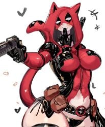 big_breasts black_panties cat_ears cat_tail deadpool female female_only gun hood lady_deadpool light-skinned_female light_skin marvel marvel_comics mask navel panties rule_63 solo solo_female solo_focus tail thick_thighs thighs usa37107692 wanda_wilson wide_hips