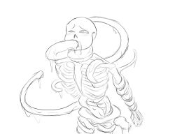 animated_skeleton completely_naked completely_nude naked nsfwgarbagedump_(artist) nude one_eye_closed sans sans_(undertale) skeleton solo_focus tentacle tentacle_around_leg tentacle_in_mouth tentacle_sex tentacles undertale undertale_(series)