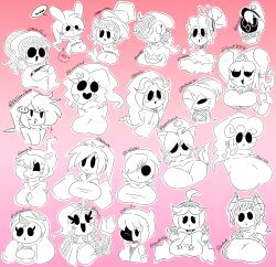 big_breasts breasts female hair hair_over_one_eye long_hair mario_(series) nintendo pink_background shy_gal slime_amiibo snifit tagme