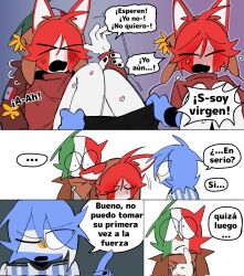 ailewzol animal_ears argentina_(countryhumans) blush clothing comic countryhumans flag humanoid humanoid_penis male male_only mexico_(countryhumans) peru_(countryhumans) spanish_text text trio yaoi