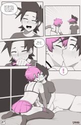 2boys 2d comic crossdressing dross english_text femboy gay gay_kissing jacob_(dross) kissing male male/male male_only original pointy_hair skater_boi_(dross) taylor_(dross) text thighhighs twink yaoi