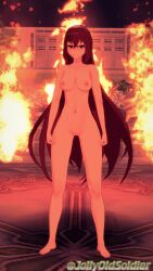 1girls 3d alear_(female)_(fire_emblem) alear_(fire_emblem) barefoot breasts completely_nude completely_nude_female female female_only fire fire_background fire_emblem fire_emblem_engage full_body jollyoldsoldier long_hair naked naked_female navel nintendo nipples nude nude_female pussy solo solo_female uncensored