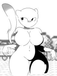 big_breasts big_thighs black_and_white erick1778 female female_only furry legendary_pokemon mew mew_(pokemon) nintendo pokemon pokemon_(species) video_games