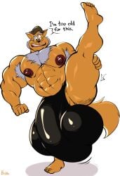 anthro armpit_hair balls bara big_balls big_bulge big_nipples big_pecs big_penis bobthetanuki bulge chest_hair felid feline feline furry male male_only mayor_manx muscles muscular penis spread_legs swat_kats text