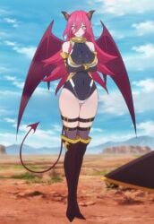 1girls arnes_(konosuba) breasts clothing hips horns kono_subarashii_sekai_ni_bakuen_wo! kono_subarashii_sekai_ni_shukufuku_wo! large_breasts monster_girl orange_eyes red_hair screencap screenshot tail thick_thighs thighs tummy wings