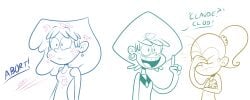 3girls clothing cosplay cum cum_on_face dialogue leni_loud lori_loud luan_loud peridot_(steven_universe) scobionicle99 sketch steven_universe tagme text the_loud_house white_background