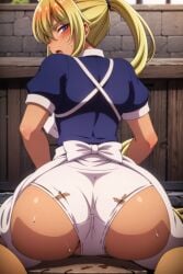 ai_generated ass ass_focus back_view bertrand_(kamikatsu) big_ass big_breasts big_butt blonde_hair blush faceless_male gender_bender kaminaki_sekai_no_kamisama_katsudou large_breasts large_legs lovehuwu maid maid_uniform pixiv_link ponytail sensual