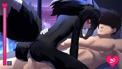 animated cowgirl_position furry game game_cg paradise_overlap penis pussy pussy_juice racoon racoon_girl racoon_tail sophia_(paradise_overlap) tail tail_tuft tongue tongue_out