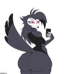 2023 ass avian big_ass bottom_heavy bottomless breasts cellphone female helluva_boss huge_ass krowkwill octavia_(helluva_boss) selfie tail_feathers vivienne_medrano vivziepop wide_hips