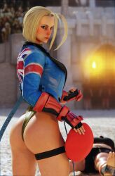 3d 3d_(artwork) ass beret cammy_white colosseum female female_focus female_only jacket leotard muscular muscular_female roman see-through sideboob skyarsenic street_fighter street_fighter_6