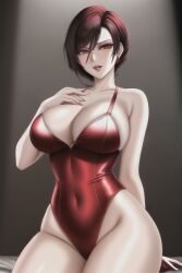 ada_wong ai_generated aiangron big_breasts red_dress red_eyes resident_evil seductive_look thick_thighs