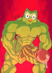 big_balls big_pecs big_penis cum cum_leaking duo_(duolingo) duolingo male_only muscular muscular_anthro muscular_arms muscular_male muscular_thighs nightmare_fuel red_background red_pupils scary tom_cray