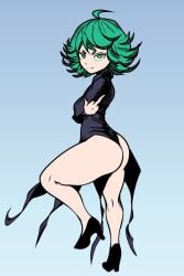 1girls ass butt female female_focus female_only middle_finger nanodude78 one-punch_man rear_view short_green_hair solo tagme tatsumaki