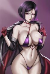 ai_generated aiangron choker purple_hair red_eyes red_gloves resident_evil seductive_look torn_clothes