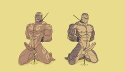 2boys chains erection kotal_kahn male_focus male_only mortal_kombat mortal_kombat_11 muscles nipple_piercing pain shao_kahn teeth