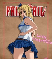 anime anime_style ass blonde_female blonde_hair butt cute fairy_tail fanart gits-hk lucy_heartfilia petite school_uniform schoolgirl side_ponytail small_ass tease teenager upskirt