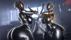 2futas 3d atomic_heart big_ass big_breasts big_penis futa_only futanari left_(atomic_heart) right_(atomic_heart) robot robot_girl sfm simon_sklar standing the_twins_(atomic_heart)