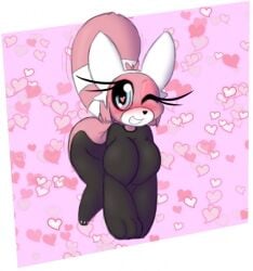 anthro bewear bit-small bit_(bit-small) blush breasts digital_media_(artwork) eyelashes female furry heart heart-shaped_pupils looking_at_viewer one_eye_closed paws pokémon_(species) pokemon smile tail thick_thighs