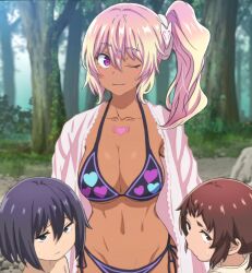 1girls 2023 accurate_art_style artist_request bikini breasts cain_(kamikatsu) cleavage dakini_(kamikatsu) fau_(kamikatsu) kaminaki_sekai_no_kamisama_katsudou large_breasts midriff official_art purple_eyes screencap studio_palette swimsuit tummy