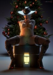 1girls 3d alternate_version_available areolae arms_behind_back ashe_(overwatch) athletic athletic_female blender blizzard_entertainment bondage boots bottomless breasts christmas christmas_lights christmas_tree cowboy_hat cowgirl cowgirl_hat elizabeth_caledonia_ashe erect_nipples erect_nipples_under_clothes female female_focus female_only half-dressed half_naked headwear highres legwear light-skinned_female light_skin lipstick lootbox medium_breasts nipples nipples_visible_through_clothing nude nude_female open_clothes open_shirt overwatch overwatch_2 partially_clothed pregnant pregnant_belly pregnant_female presenting presenting_breasts presenting_pussy pussy pussy_lips pussy_peek red_lipstick shirt shoes sitting solo solo_focus spread_legs stockings topwear vagina vgerotica watermark white_hair