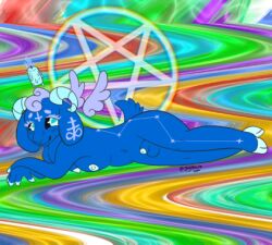 anthro ass balls bovid breasts caprine colorful colorful_background digital_media_(artwork) gaypaw genitals goat gynomorph intersex low_res mammal nude penis pentacle pentagram psychedelic religious_symbols satanic solo