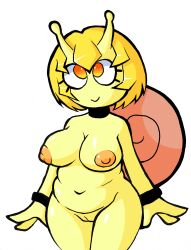 1girls big_breasts black_outline blonde_hair chubby chubby_female colored fnf_oc friday_night_funkin friday_night_funkin_mod m1nty non-human quam_(sivuliike) shell simple_background simple_shading smile snail sole_female wide_eyed wide_hips yellow_skin