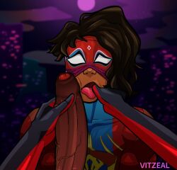 blowjob blowjob_face gay gay_blowjob gay_sex marvel marvel_comics miles_morales pavitr_prabhakar spider-man spider-man:_across_the_spider-verse spider-man_(series) vitzeal yaoi