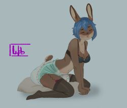 1girls anthro blush bra diaper female furry lagomorph lingerie masturbation messy_diaper pillow pillow_humping scat soiling soiling_diaper stockings vibrator vibrator_under_clothes wobblesbabbles