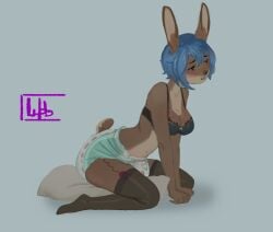 1girls anthro blush bra diaper female furry lagomorph lingerie masturbation pillow pillow_humping stockings vibrator vibrator_under_clothes wobblesbabbles