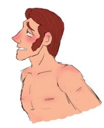 1boy blush disney fagasta freckles frozen_(film) gay half_body male male_only muscular naked prince_hans self_upload simple_background solo submissive_male tagme white_background yaoi