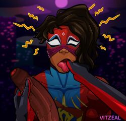 blowjob blowjob_face finger_in_mouth gay gay_blowjob marvel marvel_comics miles_morales pavitr_prabhakar spider-man spider-man:_across_the_spider-verse spider-man_(series) spider_sense tongue_out vitzeal yaoi