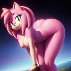 ai_generated amy_rose anthro butt deen_warrior eulipotyphlan green_eyes headband hedgehog mammal mobian_(species) navel nude nude_female pink_fur pink_hair sega short_hair sonic_(series)