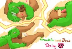 √tan 2boys 69 69_position anthro anus bear_(franklin) brown_fur character_name closed_eyes fellatio franklin_(series) franklin_turtle furry gay male male_only nostrils oral sniffing sniffing_ass yaoi yellow_eyes