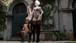 1girls 2boys 3d big_penis chastity chastity_cage chastity_device cuckold dark-skinned_male dark_skin female femboy femdom jewelry liber_lewdz lingerie male multiple_boys nier:_automata nipple_piercing piercing queen_of_spades sissy thighhighs yorha_2b yorha_9s