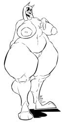 absurd_res action-coaster_(artist) actioncoaster anthro areola big_breasts boss_monster bovid breasts caprine female genitals goat half-closed_eyes hi_res horn huge_breasts huge_hips huge_thighs mammal monochrome narrowed_eyes nipples nude open_mouth pussy solo thick_thighs toriel undertale undertale_(series) wide_hips