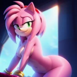 ai_generated amy_rose anthro deen_warrior eulipotyphlan female green_eyes headband hedgehog mammal mobian_(species) navel nude nude_female pink_fur pink_hair sega short_hair solo sonic_(series)