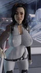 1girls 3d 3d_(artwork) big_breasts black_hair blender blender_(software) blender_cycles bodysuit classic cleavage cleavage_cutout depth_of_field female female_only hand_on_thigh mass_effect mass_effect_2 mass_effect_3 miranda_lawson outstretched_arm outstretched_hand pose sgejinx_(artist) sloppygedits solo thick_thighs